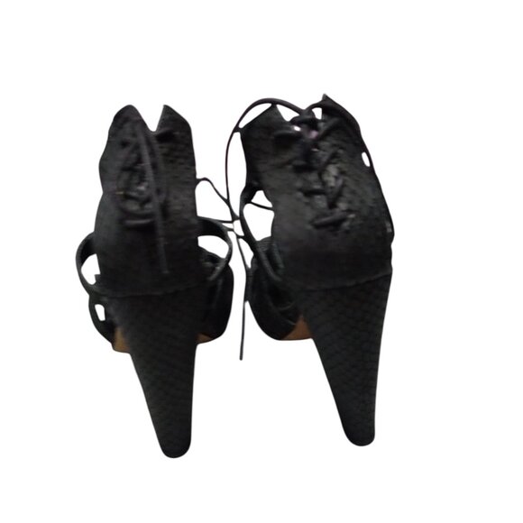 Loeffler Randall Women's 8 B Black Peep Toe Lace Up Snake Print Print Heels - Picture 6 of 8